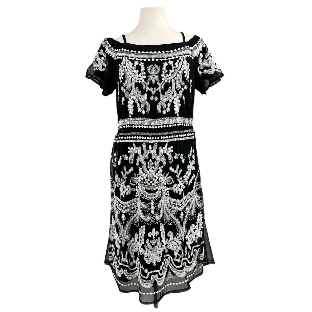 INC International Concepts Embroidered Mesh Midi Dress‎ Black Cold Shoulder L